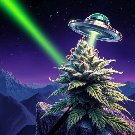 Strain art for Alien Kush: an illustration, not a photo of the product