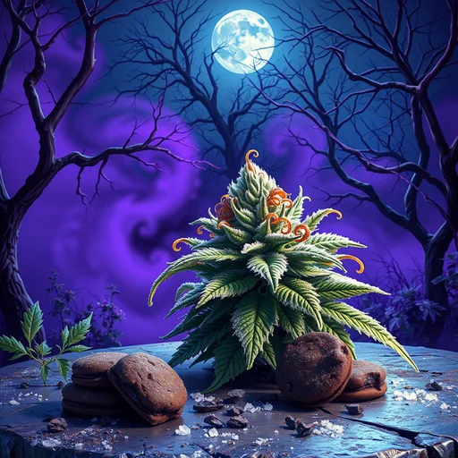 Strain art for Nightmare Cookies: an illustration, not a photo of the product